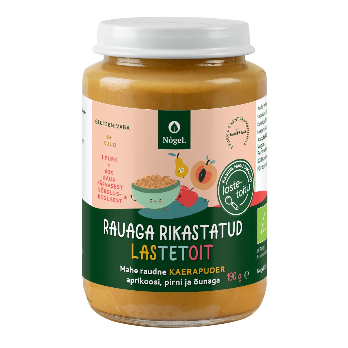 Nõgel mahe raudne kaerapuder aprikoosi, pirni ja õunaga, 190 g