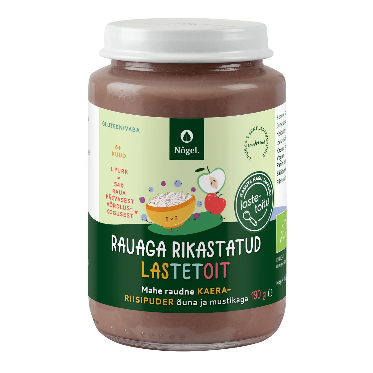 Nõgel mahe raudne kaera-riisipuder õuna ja mustikaga, 190 g