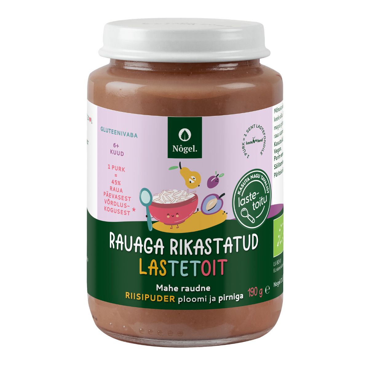 Nõgel mahe raudne riisipuder ploomi ja pirniga, 190 g