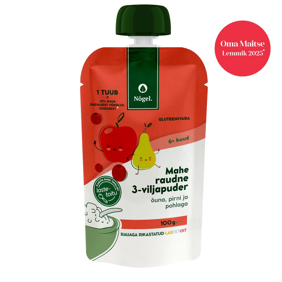 Nõgel mahe raudne 3-viljapuder õuna, pirni ja pohlaga, 100 g