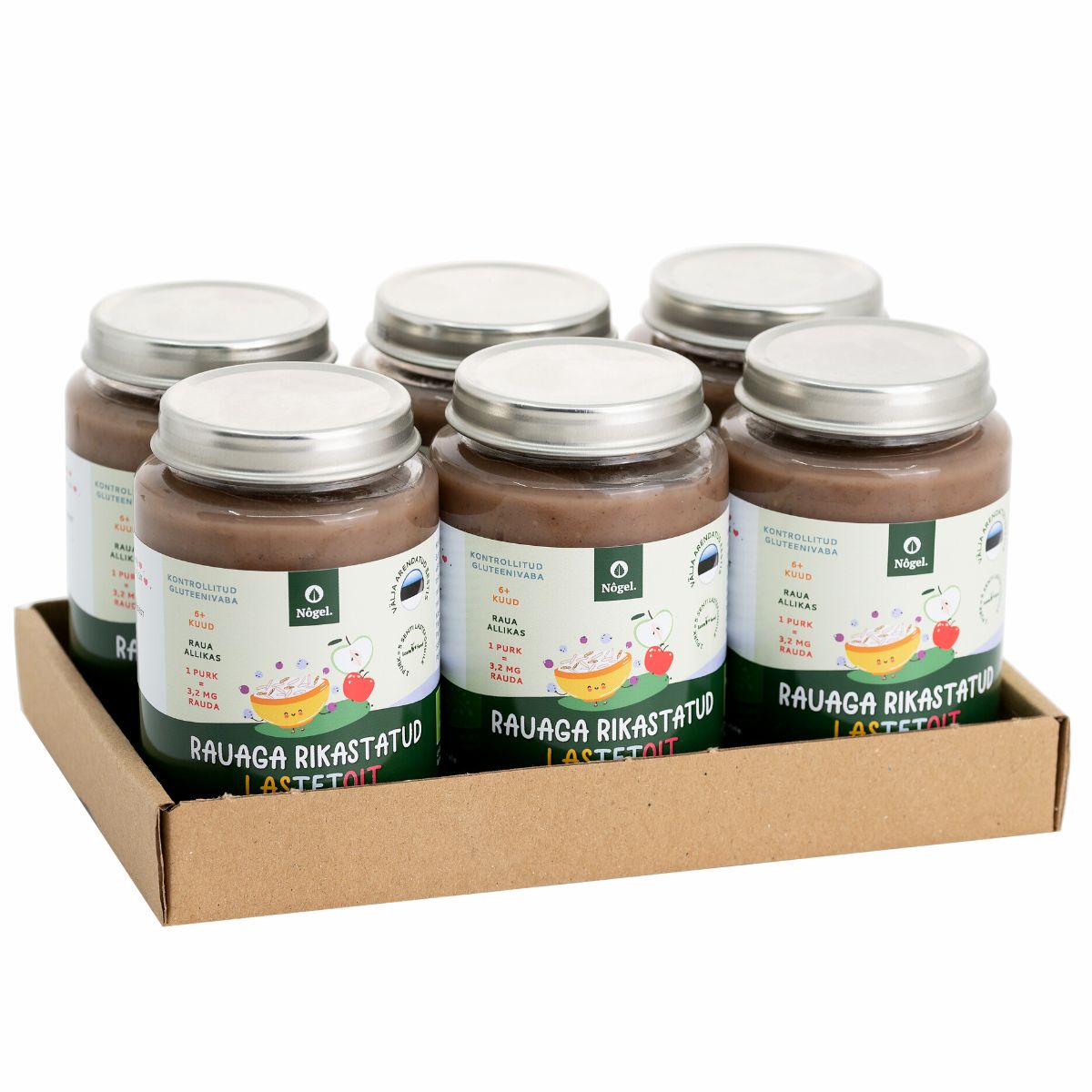 Nõgel 6 Pakk mahe raudne kaera-riisipuder õuna ja mustikaga, 190 g x 6
