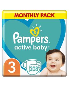 Pampers Active Baby Size 3, 208 Diapers, 6-10 kg